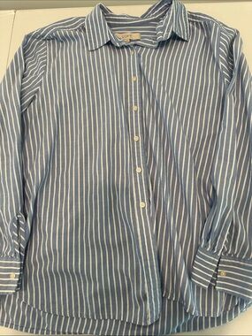 LOFT Light Blue and White Vertical Stripe Button-Down Shirt